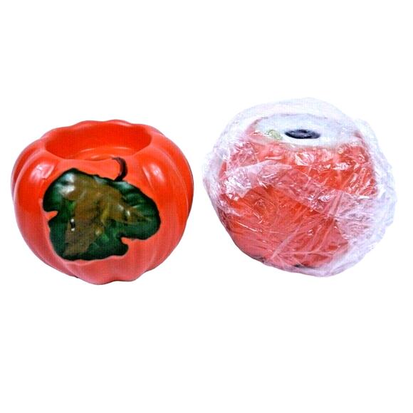 Vintage Hermitage Pottery Ceramic Fall Halloween Pumpkin Candle Holders New Box - Picture 4 of 7